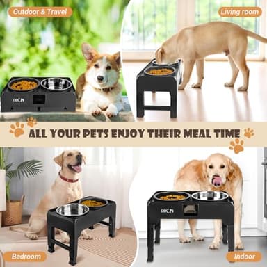 Elevated Dog Bowls, Dog Feeder with 2 Stainless Steel Bowls & 1 Slow Feeder Bowls, 6 Heights Adjustable Raised for Medium Large Dogs, Non-Slip Dog Food Stand & Catchment Drawer Design - Image 7