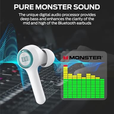 Monster Clarity 102 Plus Wireless Earbuds, Bluetooth Headphones with HiFi Stereo, 4 ENC Mic for Crystal Clear Call, 30H Playtime, Type-C Charging, IPX6 Waterproof in-Ear Ear Buds for Sports (White) - Image 2