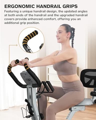 Pooboo Folding Exercise Bike, Foldable Fitness Stationary Bike, Upright Indoor Cycling Bike, 4-in-1 Magnetic X-Bike with Ergonomic Handrail Grips, Upgraded Mesh Backrest for Home Gym Workout - Image 3
