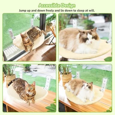 Cat Window Perch - Cat Hammock - Window - Seat - Home - Cats Window Hammocks Bed for Indoor Cats, Solid Metal Frame, 4 Suction Cups, Reversible Cover, Foldable, Cordless (Beige) - Image 6
