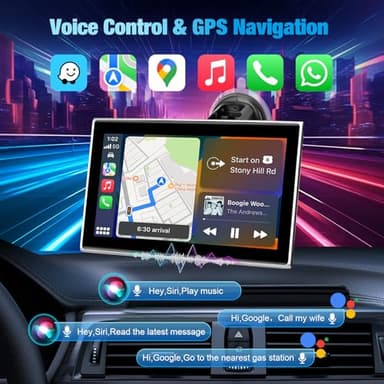 7" Portable Wireless CarPlay Screen for Car – Apple CarPlay & Android Auto, HD Touch Screen Car Stereo, Bluetooth, GPS Navigation, Voice Control, Plug-and-Play with FM/AUX/Mirror Link (Silver) - Image 3