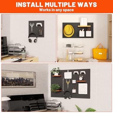 ValueMax 6 Pack Metal Pegboard Panels, 12”x 12” Heavy Duty Metal Pegboard Wall Organizer for Home, Garage, Workbench, Kitchen, Craft Room Tool Storage, Black Modular Peg Board Organizer Board - Image 4