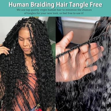 Human Braiding Hair for Boho Braids Human 110g 20 Inch Curly Boho Hair for Braiding Knotless 12A Deep Wave Bulk Bohemian 3 Bundles/Pack Natural Color - Image 3