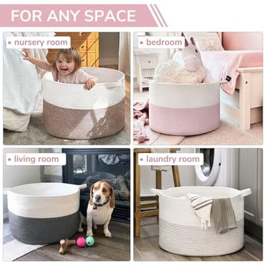 INDRESSME XXXLarge Storage Basket with Handle, Pink Laundry Basket for Nursery Stuffed Animal Storage, Baby Baskets Kids Toy Organizer, 21.7" x 21.7" x 13.8", Pink - Image 4