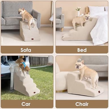 EHEYCIGA Curved Dog Stairs Ramp for High Beds 22.6" H, 5-Step Dog Steps for Small Dogs and Cats, Pet Stairs for High Bed Climbing, Non-Slip Balanced Pet Step Indoor, Beige - Image 7