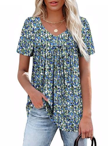 Womens Tops Dressy Casual Hawaiian Shirts Boho Tops V Neck Plus Size Spring Summer T 2025 Loose Fit Blouses Tunic Floral Oversized Tshirts Maternity Shirts Beach Vacation Clothes Teacher Outfits XXL - Image 1