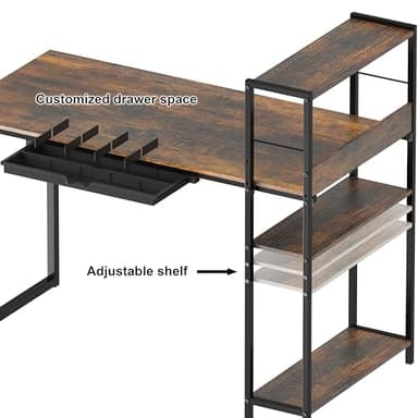 SHW 46-Inch Home Office Mission Computer Desk with Side Shelf and Drawer, Rustic Brown - Image 7