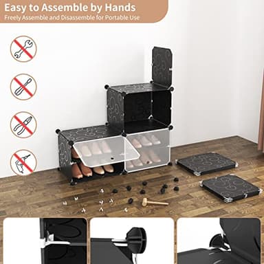 ROJASOP Portable Shoe Rack Organizer 6-Tier Shoe Cabinet 24-Pair shoe Storage Expandable Free Standing Stackable Space Shoe Rack with 2 exclusive Versatile Hooks for Bedroom Black - Image 6