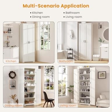 Teekyooly 70" Tall Storage Pantry Cabinet, Bathroom Floor Organizer Storage Cabinet with 2 Doors and 6 Adjustable Shelves, Standing Utility Cabinet for Dining Room, Food Storage and Kitchen, White - Image 8