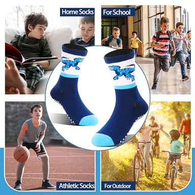 Welwoos Baby Boys Grips Socks Kids Toddlers Infants Non Slip Anti Skid Funny Animal Cartoon Gift Cotton Socks with Grippers 12 Pairs Stocking Stuffers (Dinosaur/Cars/Shark,3-5 Y) - Image 5