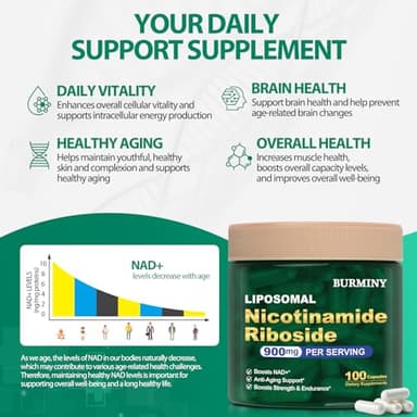 BURMINY NAD Supplement, NAD Nicotinamide Riboside Resveratrol 900mg - NMNH Supplement Alternative - High Purity Liposomal NR Supplements for Anti-Aging, Energy, Focus - 50 Day Supply - Image 3