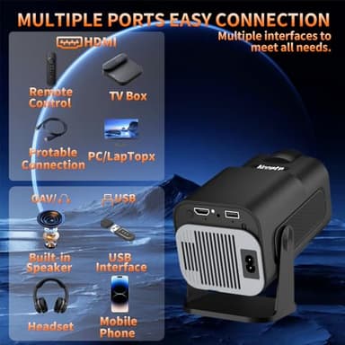 【Built-in Apps】Projector 1080P Full HD, 4K Projector with 270° Rotation,Portable Projector WiFi 6 & Bluetooth 5.2 Support,Featuring Auto Keystone Correction,HDMI/USB Connectivity Projector Black - Image 4