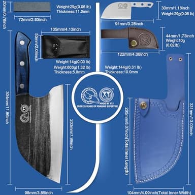 XYJ Authentic Since 1986,Ancient Forged Butcher Knives,Serbian Chef Knife With Sheath,Tiny Knife,Chinese Vegetable Meat Cleaver For Kitchen Camping Outdoor,Full Tang,High Carbon Steel (8 inch) - Image 4