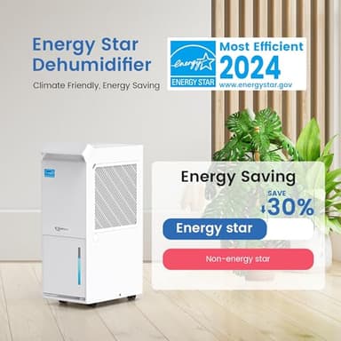 3,200 Sq.Ft Most Efficient Energy Star 2024 Dehumidifier,Vellgoo 36Pint/D Compressor Dehumidifier with Drain Hose, Smart Humidity Control for Basement, Home, Bedroom, Bathroom, Garage - Image 2