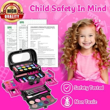 Hollyhi 58 Pcs Kids Makeup Kit for Girl, Princess Toys Real Washable Cosmetic Set with Mirror, Kids Makeup Sets for Girls, Play Make Up Birthday Gifts for 3 4 5 6 7 8 9 10 11 12 Years Old Kid (Rose) - Image 5