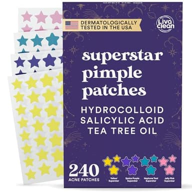 LivaClean Star Pimple Patches for Face w/Hydrocolloid, Salicylic Acid & Tea Tree, 240 Patches, Hydrocolloid Acne Patch, Cute Star Pimple Patch for Healing Stickers Zit Superstar - Image 1