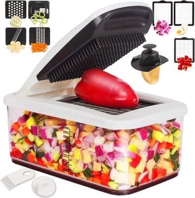 RüK Vegetable Chopper, Extra Large Chopper Vegetable Cutter, Multifunctional 10-in-1 Pro Food Chopper - 6 Blades, 4 Vegetable Spiralizers, E-Recipes - Veggie Chopper with Container - Image 1