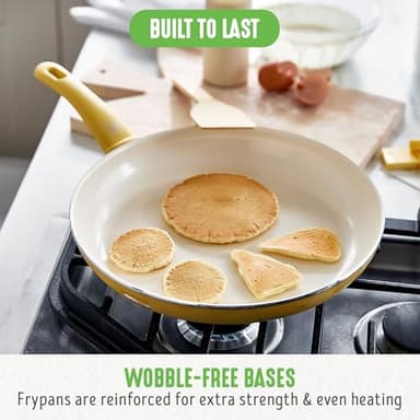 GreenLife 16 Piece Nonstick Cookware Set, Soft Grip Non-Toxic PFAS-Free Ceramic Pots & Pans, Dishwasher & Oven Safe, Frying, Sauce, Saute, Utensils, Glass Lids, Stay-Cool Handles, Wobble Free, Yellow - Image 6