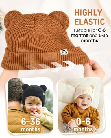 FURTALK Baby Beanie Winter Hat with Bear Ear for Infant Toddler Boys Girls Soft Knitted Skull Cap Dark Grey+Khaki+Caramel 0-6 Months - Image 4
