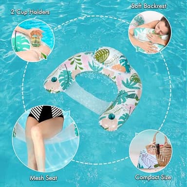 4 Pack Pool Floats Adult,OKSUWATER Pool Floaties for Adults with Two Cup Holders Inflatable Pool Floats Chairs, Lake Floats for Adults Toys Applies to Water Play Party - Image 9