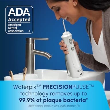 Waterpik Cordless Pearl Rechargeable Portable Water Flosser for Teeth, Gums, Braces Care and Travel with 4 Flossing Tips - ADA Accepted, WF-13 White, Packaging May Vary - Image 3