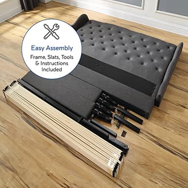 Decoro Coventry Upholstered Platform Bed | Headboard and Metal Frame with Wood Slat Support | Grey, Queen Size - Image 10
