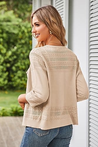 GRACE KARIN Women's Cardigans Open Front Lightweight Cardigans Shrug Button Down Knit Sweater Bolero Jackets Beige XL - Image 3