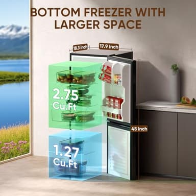 Upstreman 4.0 Cu.Ft Small Refrigerator with Bottom Freezer, Double Door Mini Fridge with Freezer, Mini Refrigerator for Apartment, Dorm, Office, BM40 (Black) - Image 2