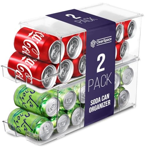 ClearSpace Soda Can Organizer & Soda Can Dispenser for Refrigerator - Fridge Organizer & Stackable Drink Organizer for Fridge or Refrigerator - Holds 12 Cans Each, BPA Free - 2 Pack - Image 1