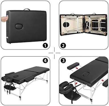Yaheetech Massage Tables Portable Massage Bed Aluminium Height Adjustable Facial Salon Tattoo Bed with Non-Woven Bag, 28 inch Width Black - Image 7