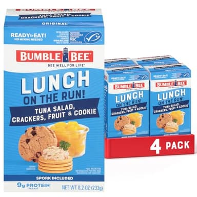 Bumble Bee Lunch On The Run Tuna Salad with Crackers Kit, 8.2 oz (Pack of 4) - Ready to Eat, Includes Crackers, Cookie & Peaches - Wild Caught Tuna - Shelf Stable & Convenient Source of Protein - Image 1