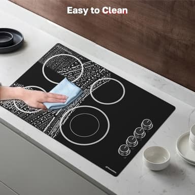 ThermoMate 30 Inch Electric Cooktop, 4 Burners Knob Control Built-in Ceramic Cooktop, 30" Radiant Electric Stove Top of 6700W with 9 Heat Levels, Hot Surface Indicator, 220-240v, Hard Wired - Image 8