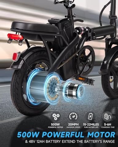 APYEAR Electric Bike for Adults, Ebike, Electric Bicycle with 576WH Removable Battery,14"/20" Folding Ebike, 20MPH,20+ Miles(MAX),500W High Motor,Multi-Shock Absorption,UL 2849,Commuting Mini E Bikes - Image 2