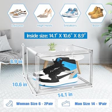 DAYOOH Acrylic Sneaker Shoe Display Case Transparent Shoe Box Storage Bins Clear Plastic Stackable Boot Handbag Organizer Containers with Lids, 1Pack Size 14 - Image 3