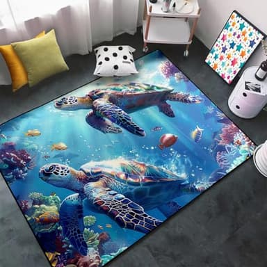 Sea Turtle Carpet Rug - Kids Coastal Rugs for Bedroom Ocean Life Theme, 47" L x 31" W - Image 5
