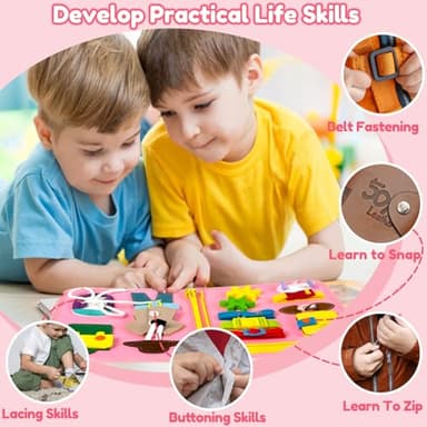 Qizfun Busy Board Book Montessori Toys for 1 2 3 4 Year Old, Girl Birthday Gifts, Educational Sensory Learning Toy for Toddlers 1-3, Car Airplane Travel Activities Toys for Kids Ages 2-4 Year Old - Image 5