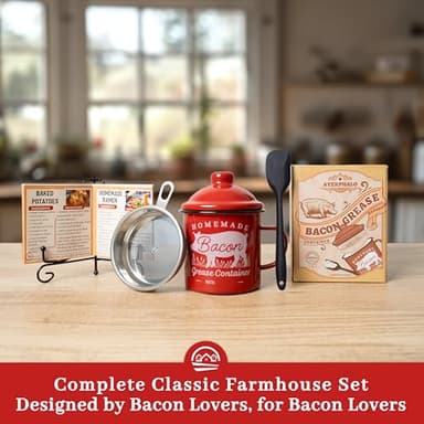 Ayerphalo Bacon Grease Container with Strainer - With Food-Grade Silicone Spatula, 24oz Enamel Rustic Farmhouse Fat Container, Keeper, Recipes, Dishwasher Safe - Image 7