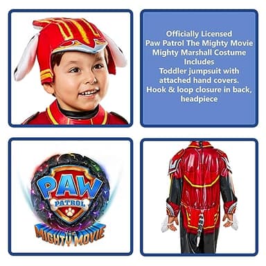 Rubies Toddler Paw Patrol 2: The Mighty Movie Mighty Marshall Costume Jumpsuit and Headpiece, As Shown, 2T - Image 2