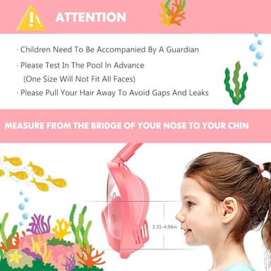 Kids Snorkel Mask Full Face, Snorkeling Gear for Kids 2-14 with Camera Mount, 180 Degree Panoramic View Snorkeling Set Anti-Fog Anti-Leak - Image 6