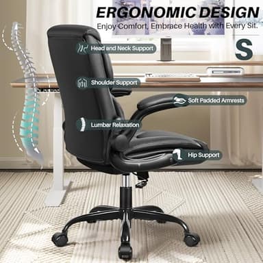 FelixKing Leather Office Chair - Small PU Ergonomic Desk Chair, Comfy Computer Chair with Wheels and Flip-up Armrests, Adjustable Height Mid Back Executive Office Chair for Short People-Black - Image 6