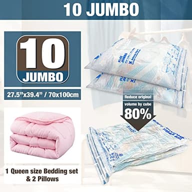 HIBAG Vacuum Storage Seal Bags, 10 Jumbo Space Saver Vacuum Sealer Bags for Clothes, Comforters, Blankets, Bedding (10J) - Image 2