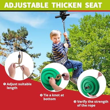 TT TRSMIMA 150/180/200 Feet Zip Line Kit for Kids and Adult Up to 330 lb - Updated Removable Design Trolley and Thickened Seat Rust Proof W/Safety Harness - Zipline Kits for Backyard - Image 7