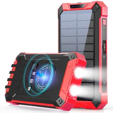 GOODaaa Power Bank Wireless Charger 36000mAh Built in 4 Cables Six Outputs 15W Fast Charging Power Bank for All Mobile Devices Three Inputs Solar Portable Charger with Dual Flashlights, Carabiner - Image 1