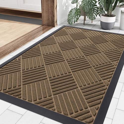 Smiry Front Door Mat Outside Entrance, Heavy Duty Outdoor Indoor Natural Rubber Doormat, Non Slip, Trap Dirt and Moisture, Easy Clean, Low Profile Patio Porch Entryway Mat, 35x23, Brown - Image 1
