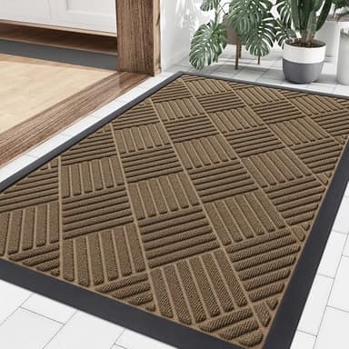 Smiry Front Door Mat Outside Entrance, Heavy Duty Outdoor Indoor Natural Rubber Doormat, Non Slip, Trap Dirt and Moisture, Easy Clean, Low Profile Patio Porch Entryway Mat, 35x23, Brown - Image 1