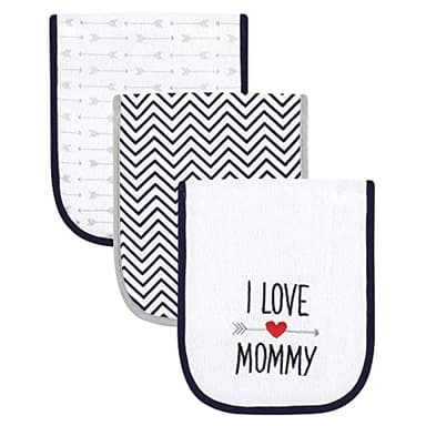 Luvable Friends Unisex Baby Cotton Burp Cloths with Fiber Filling, Hearts Boy Mommy, One Size - Image 1