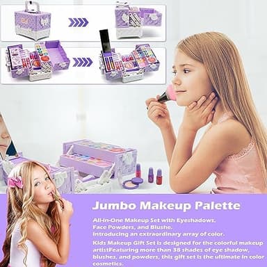 Kids Makeup Sets for Girls - 52 PCS Safe and Washable Makeup for Kids, Real Toddler Makeup Kit with Cosmetic Case, Girls Toys Age 4-12, Princess Toys Birthday Gift(Light Purple - Image 7