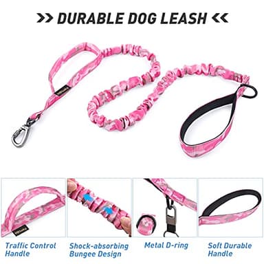 Hotsky Tactical Dog Collar and Leash Set, Heavy Duty Military Airtag Dog Collar with Handle and Metal Buckle for Training and Walking, with Airtag Holder and Two Patches (Pink Camo, M) - Image 4