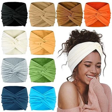 AKTVSHOW 7'' Wide Headbands for Women, 10 Pack Large Turban Headband Fashion Non Slip Hairbands Thick Head Wraps Yoga Hairwraps Workout Hair Accessories - Image 1