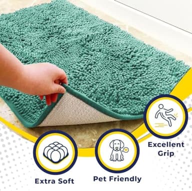 Muddy Mat® 2-Piece Seafoam Green Medium 30"X19" AS-SEEN-ON-TV Highly Absorbent Microfiber Door Mat, Bath Mat and Pet Rug, Non Slip Thick Washable, Soft Chenille for Kitchen Bedroom Indoor and Outdoor - Image 3